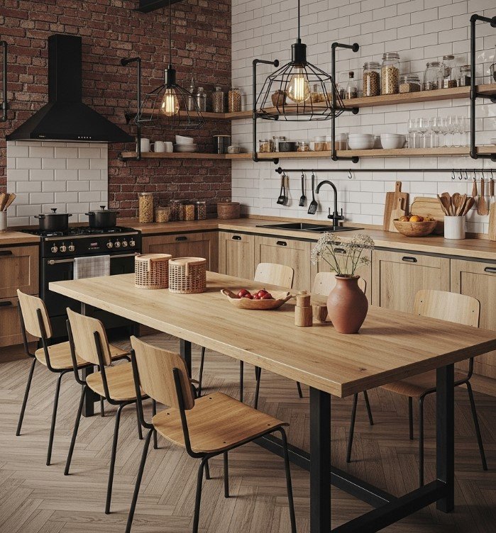 Dapur dan Ruang Makan Rumah Joglo Industrial