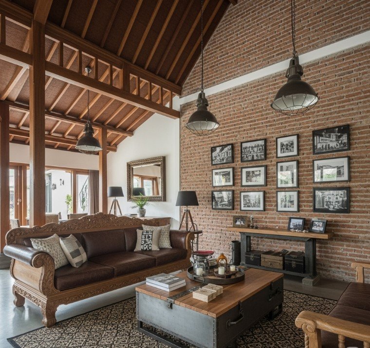 Ruang Tamu Desain Joglo Industrial